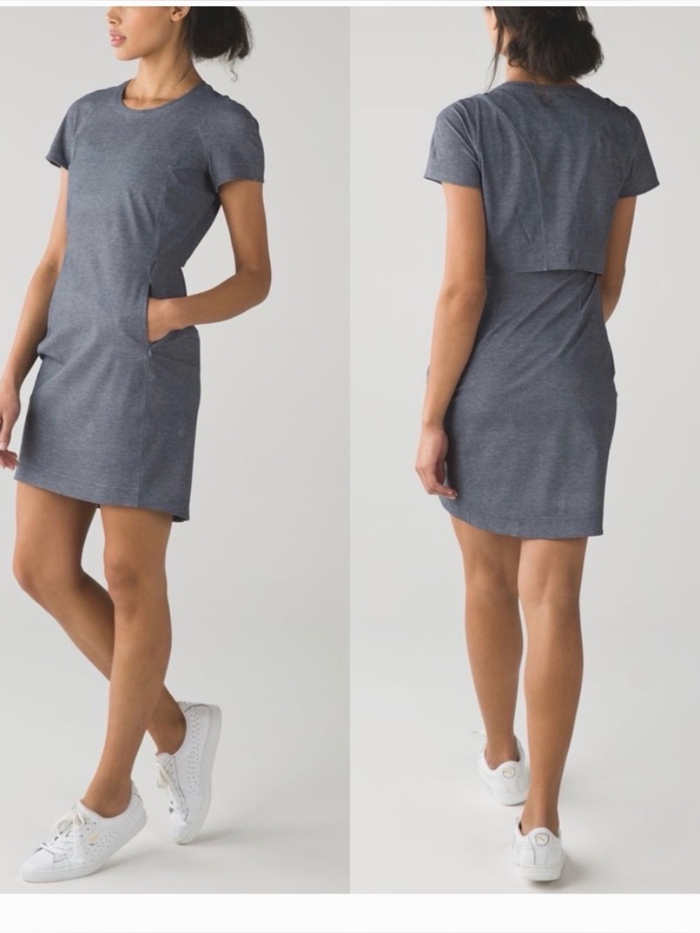 Lululemon &go Endeavor Dress Mini Charcoal Heather Short Sleeve Pockets